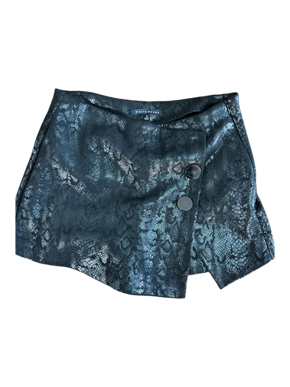 Haute Monde Metallic Black Snake Skin Wrap Asymmetrical Skort Size S